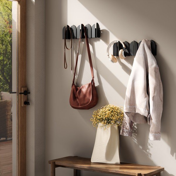 Mat črn jeklen stenski obešalnik 43 cm Saloon – Umbra-image-1
