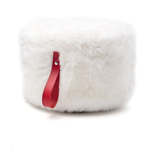 Puf iz bele ovčje kože z rdečo zanko Royal Dream, Ø 60 cm