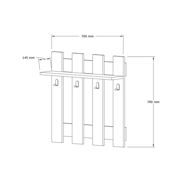 Temno rjava stenska polica s 4 obešalniki Carina-image-3