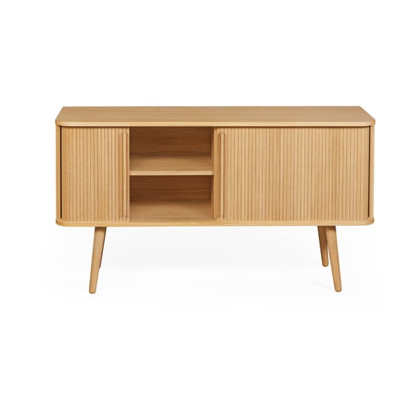 Nizka komoda v hrastovem dekorju z drsnimi vrati v naravni barvi 138x75 cm Rove – Woodman-image-4