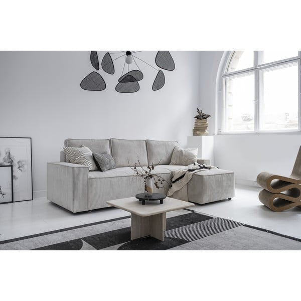 Bela raztegljiva kotna sedežna garnitura iz rebrastega žameta (s kotom po izbiri) Brave Dave – Miuform-image-2