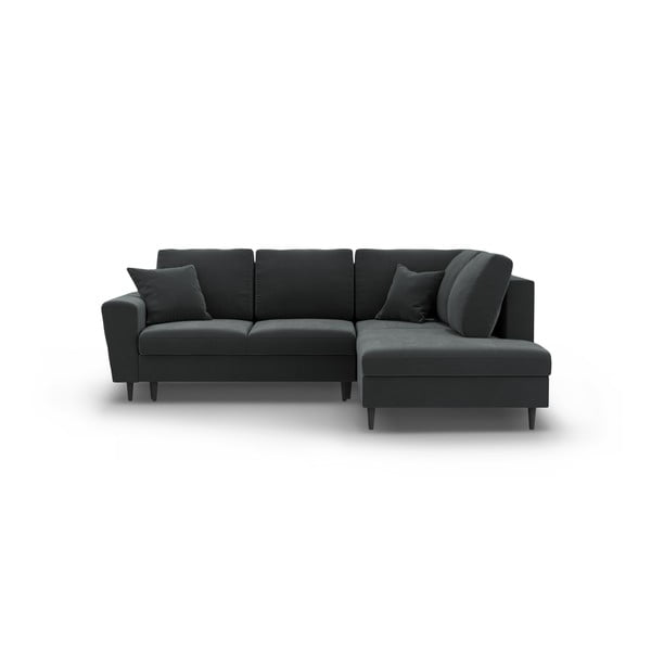 Temno siva žametna raztegljiva kotna sedežna garnitura s prostorom za shranjevanje (desni kot/v obliki črke L) Kyoto – Cosmopolitan Design