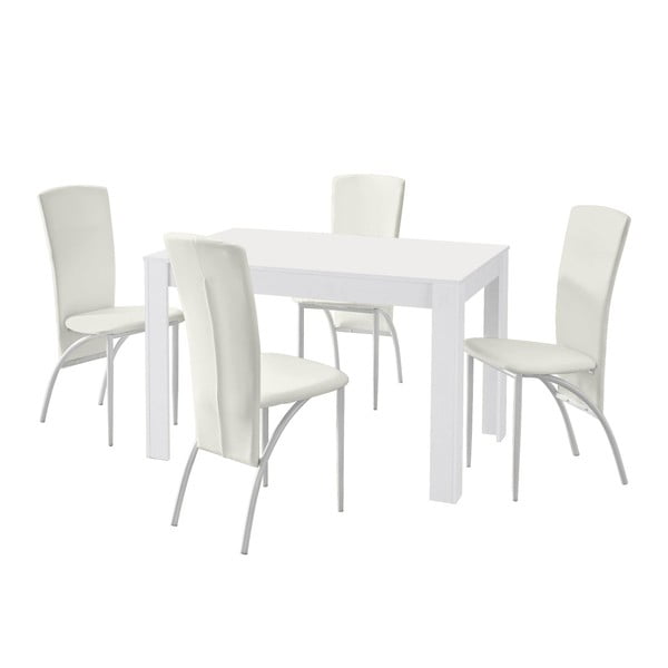 Garnitura jedilne mize in 4 belih jedilnih stolov Støraa Lori Nevada Puro White