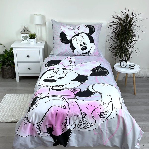 Rožnata/siva enojna bombažna otroška posteljnina 140x200 cm Minnie Beautiful – Jerry Fabrics-image-1