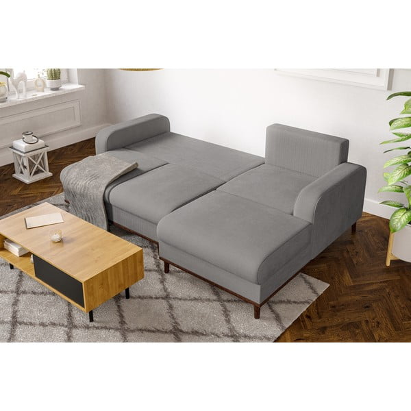 Svetlo siva kotna sedežna garnitura iz rebrastega žameta (desni kot) Beata – Ropez-image-4