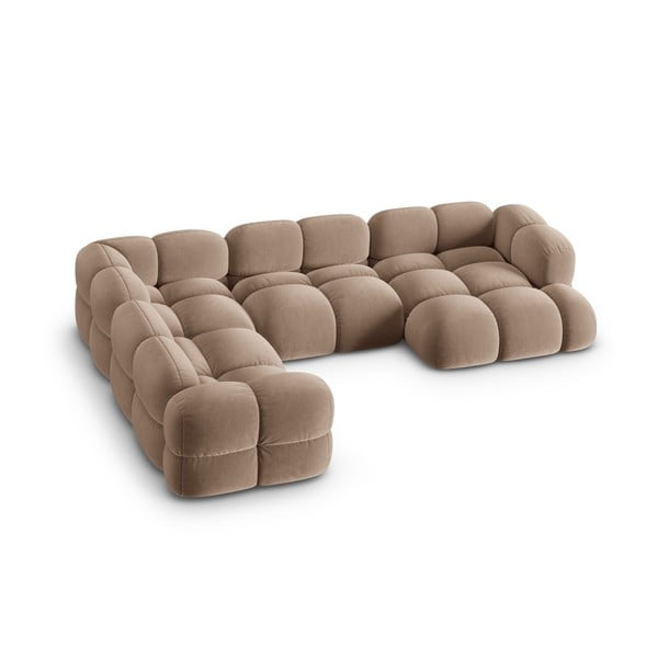 Rjava žametna kotna sedežna garnitura (levi kot/v obliki črke "U") Loretto – Cosmopolitan Design-image-2