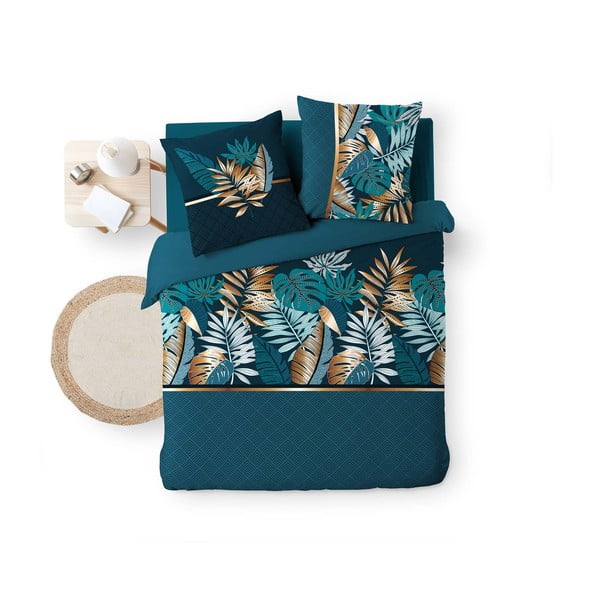 Modra bombažna posteljnina za zakonsko posteljo/podaljšana 240x220 cm Alianor – douceur d'intérieur