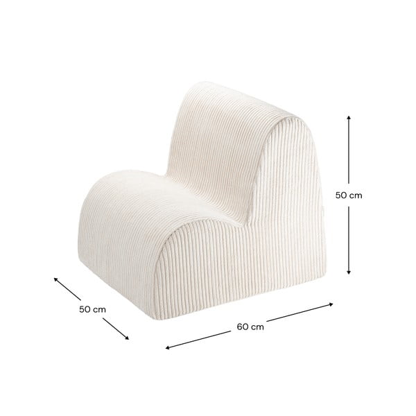 Kremno bel otroški fotelj iz rebrastega žameta Cloud – Wigiwama-image-3