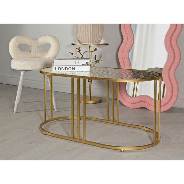 Klubska mizica s stekleno mizno ploščo v beli in zlati barvi 50x90 cm Antalia – Mauro Ferretti-image-1