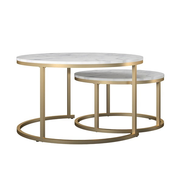 Bele/zlate okrogle mizice v marmornem dekorju v kompletu 2 ks ø 79 cm Amelia – CosmoLiving by Cosmopolitan
