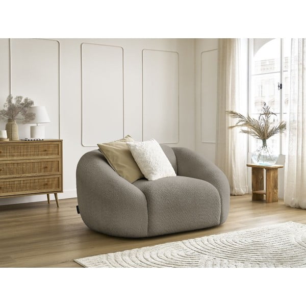 Siv/rjav fotelj iz tkanine bouclé Tina – Bobochic Paris-image-1