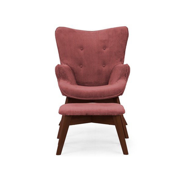Rdeč fotelj z naslonjalom za noge iz rebrastega žameta Niko – Ropez-image-3