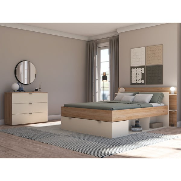 Kremno bela komoda v hrastovem dekorju 100x80x40 cm Dennis – Marckeric-image-1