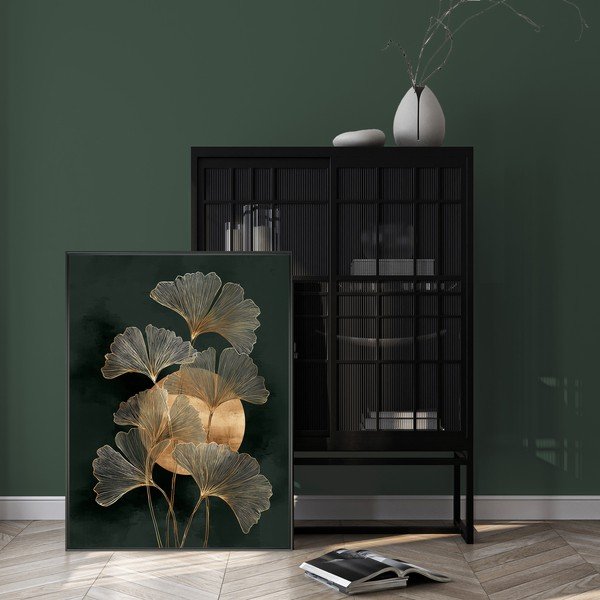 Tiskana slika z okvirjem 60x80 cm Gold Ginkgo – Styler-image-1