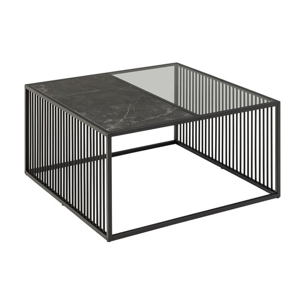 Črna mizica s stekleno mizno ploščo 80x80 cm Strington – Actona