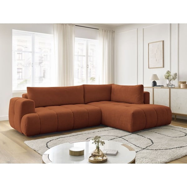 Opečnato oranžna raztegljiva/s prostorom za shranjevanje kotna sedežna garnitura (desni kot/v obliki črke L) Fuji – Bobochic Paris-image-1