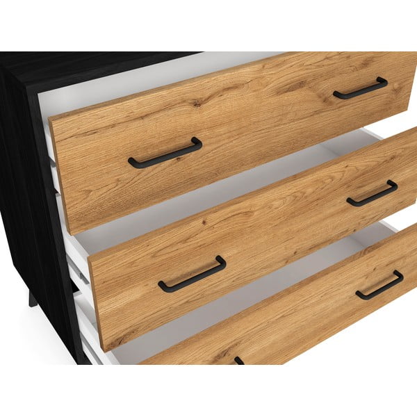 Črna/naravna nizka komoda v hrastovem dekorju 80x72 cm Indus – Marckeric-image-1