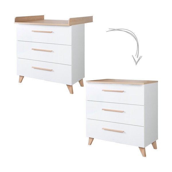 Bela otroška komoda v hrastovem dekorju s previjalnim pultom 88,5x99x76 cm Léon – Roba-image-2