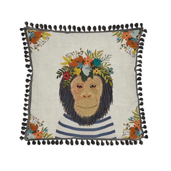 Blazina z deležem lana Really Nice Things Floral Monkey, 45 x 45 cm