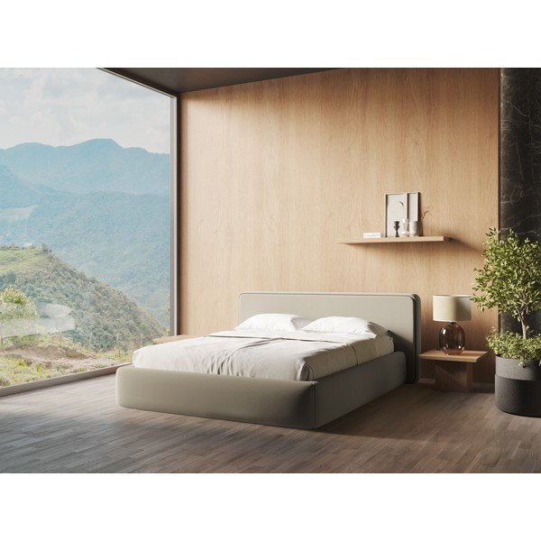Bež oblazinjena zakonska postelja s prostorom za shranjevanje z letvenim dnom 180x200 cm Kiana – Makamii-image-1