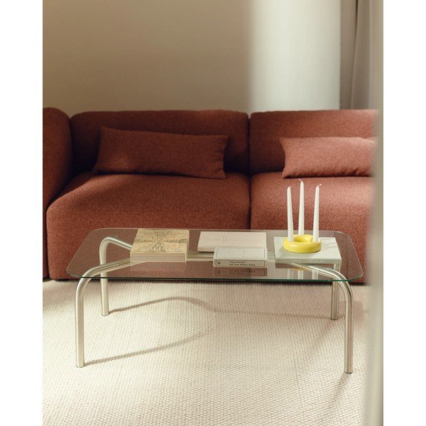 Klubska mizica s stekleno mizno ploščo v srebrni barvi 60x110 cm Uku – noo.ma-image-1