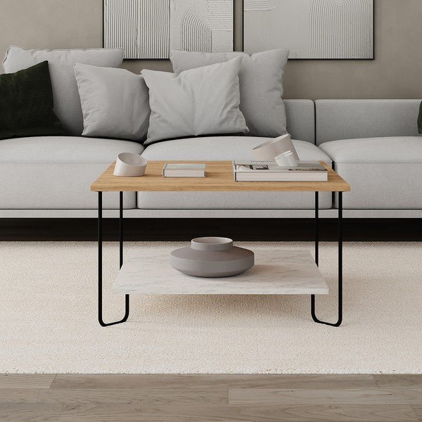 Bela/naravna mizica z mizno ploščo v hrastovem dekorju 80x80 cm Tonka – Marckeric-image-4