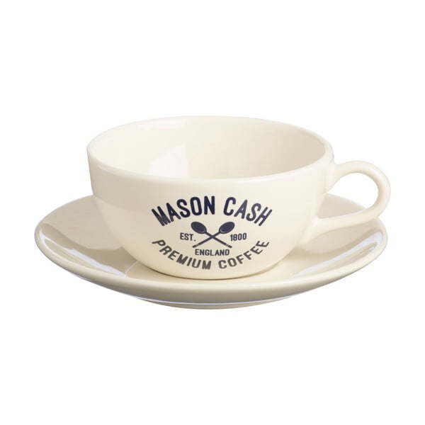 Bela skodelica in krožnik za kapučino Mason Cash Varsity