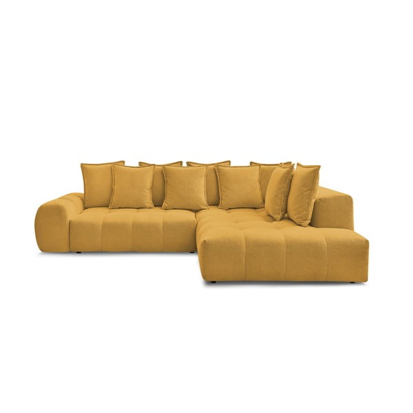 Gorčično rumena raztegljiva/s prostorom za shranjevanje kotna sedežna garnitura iz šenilje (desni kot/v obliki črke L) Everest – Bobochic Paris