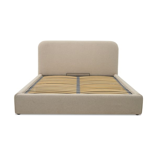 Bež oblazinjena zakonska postelja s prostorom za shranjevanje z letvenim dnom 140x190 cm Sea – Scandic-image-2
