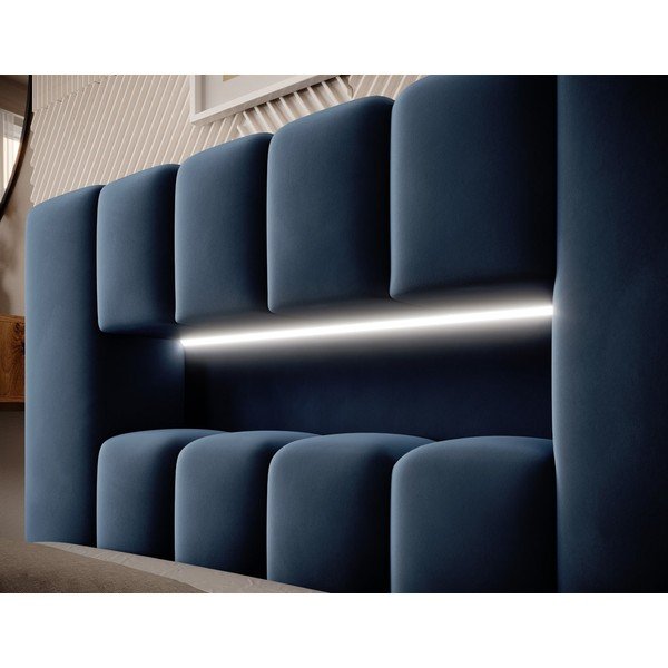 Temno modra oblazinjena postelja s prostorom za shranjevanje in z letvenim dnom 90x200 cm Lamica – ELTAP-image-4