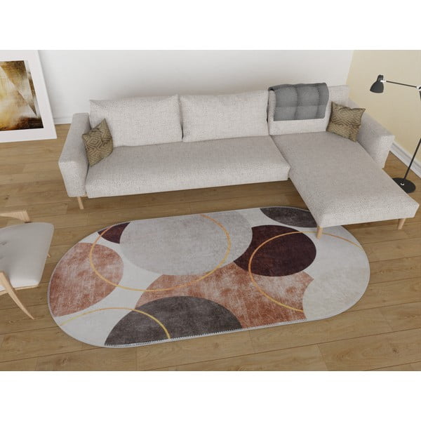 Rjava/kremno bela pralna preproga 60x100 cm Oval – Vitaus-image-1