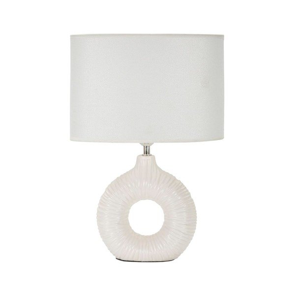 Bela keramična namizna svetilka s tekstilnim senčilom (višina 43 cm) Seta – Mauro Ferretti