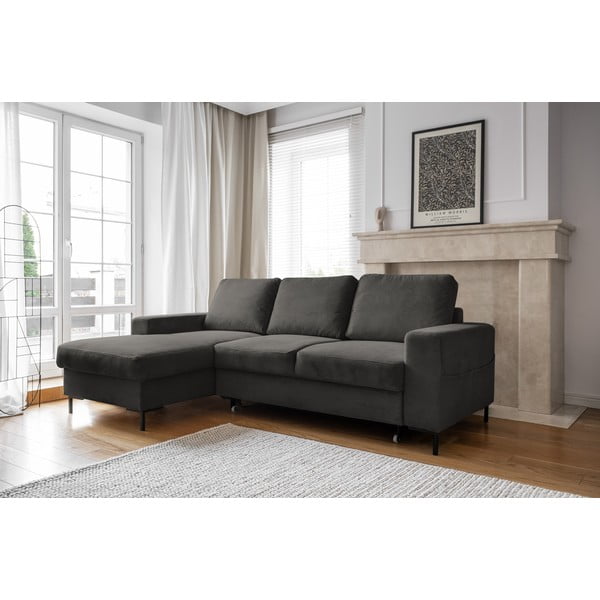 Temno siva raztegljiva kotna sedežna garnitura iz rebrastega žameta (levi kot) Lofty Lilly – Miuform-image-3