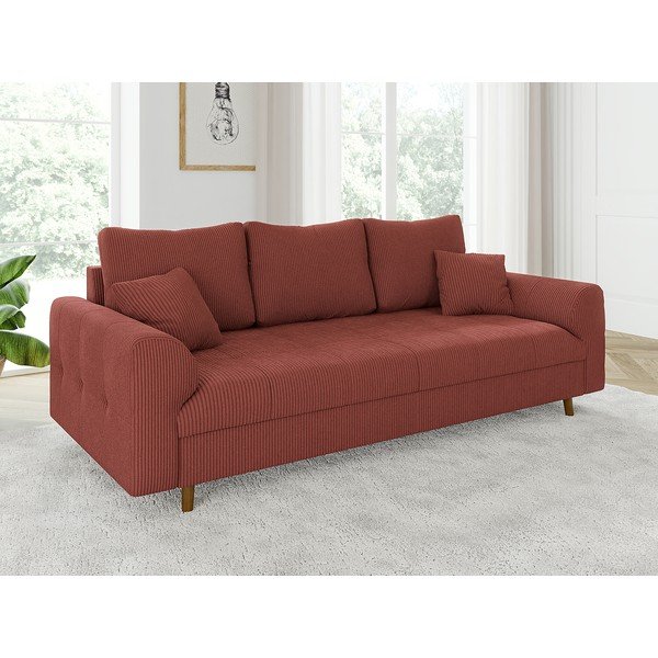 Opečnato oranžna sedežna garnitura iz rebrastega žameta 210 cm Ariella – Ropez-image-3