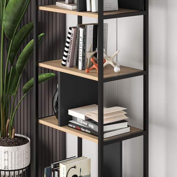 Črn/naraven regal v hrastovem dekorju 58x175 cm Alabama – Marckeric-image-4