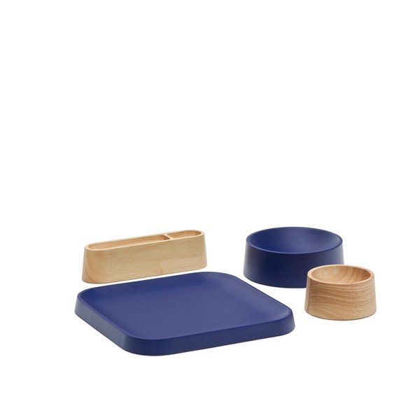 Temno modre/v naravni barvi lesene skledice v kompletu 4 ks za serviranje Bletz – Kave Home