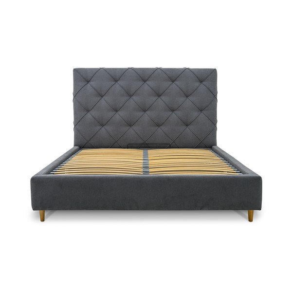 Siva oblazinjena zakonska postelja s prostorom za shranjevanje in letvenim dnom 140x190 cm Bee – Scandic-image-4