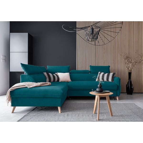 Turkizna žametna raztegljiva kotna sedežna garnitura (levi kot) Sweet Harmony – Miuform-image-1