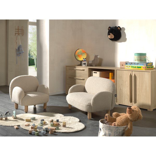 Bež otroški fotelj iz tkanine bouclé Rocky – Vipack-image-2