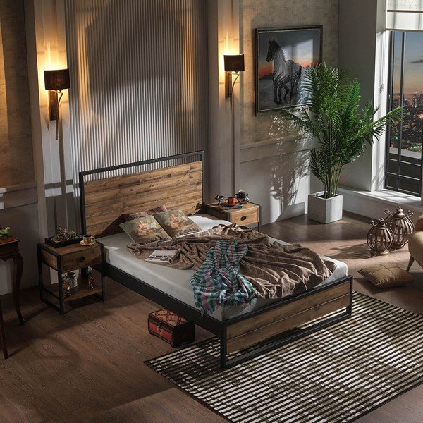 Črna/naravna zakonska postelja z letvenim dnom 140x200 cm Ariane – Kalune Design-image-3