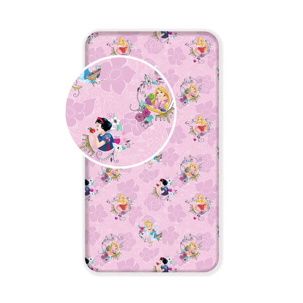 Rožnata napenjalna bombažna otroška rjuha 90x200 cm The Pincesses "Pink" – Jerry Fabrics