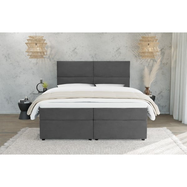 Temno siva boxspring postelja s prostorom za shranjevanje 180x200 cm Rico – Ropez-image-2
