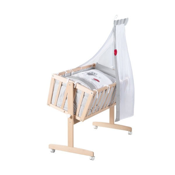 Zibelka iz masivne bukve na koleščkih z ogrodjem za baldahin 40x90 cm v naravni barvi Adam and Owl – Roba-image-2