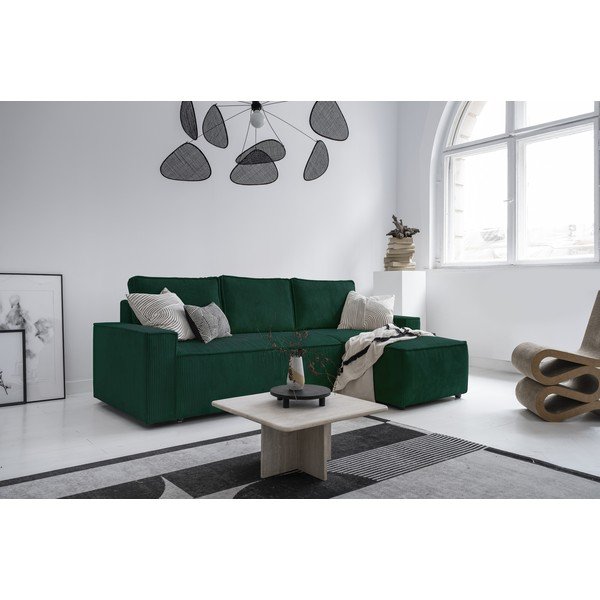 Temno zelena raztegljiva kotna sedežna garnitura iz rebrastega žameta (s kotom po izbiri) Brave Dave – Miuform-image-2