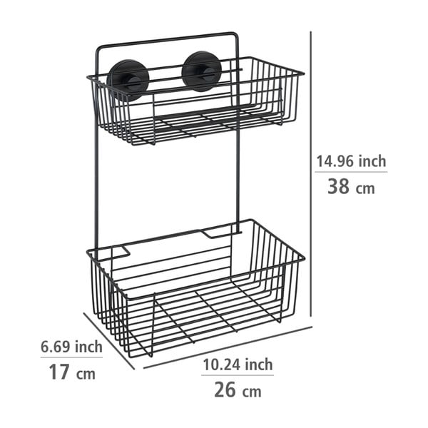 Črna stenska polica za kopalnico Wenko Vacuum-Loc® Pavia-image-1