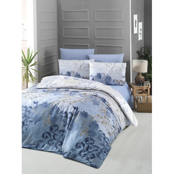 Modra posteljnina iz bombažnega satena Victoria Nerissa II, 200 x 200 cm