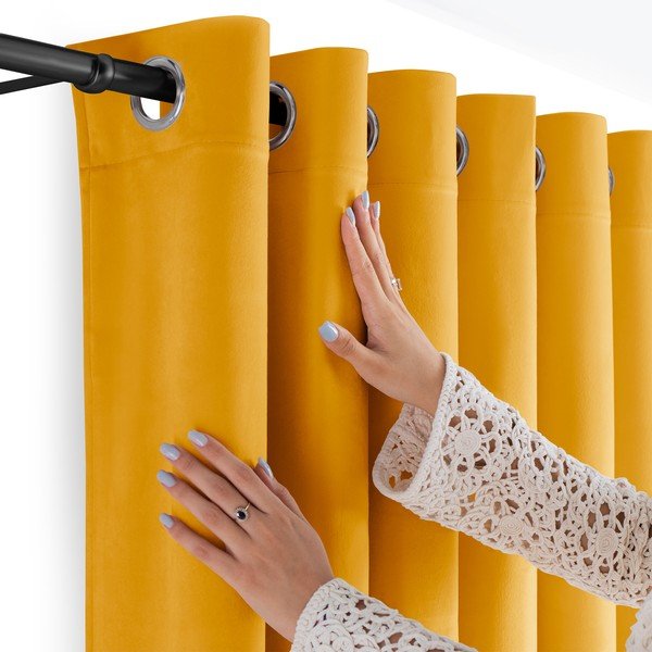 Gorčično rumena žametna zavesa za delno zatemnitev 200x250 cm Velto – Filumi-image-3
