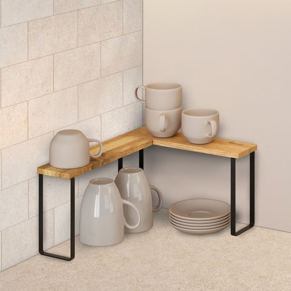 Mat črne/naravne lesene dodatne kuhinjske police v kompletu 2 ks 27x8 cm York – Metaltex-image-1