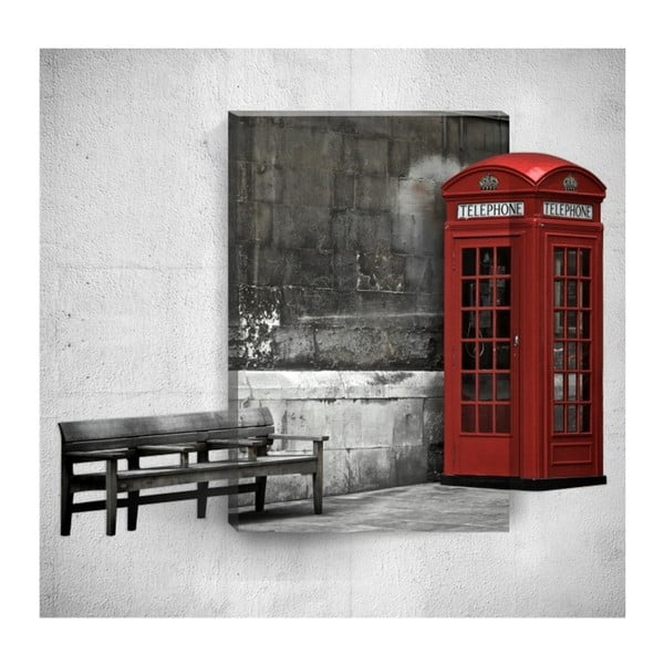 3D stenska slika Mosticx Rdeča telefonska govorilnica, 40 x 60 cm