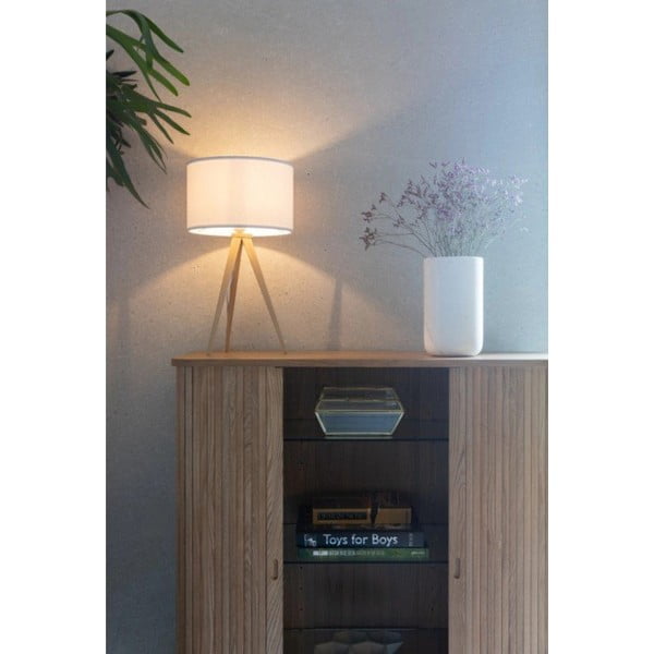 Bela namizna svetilka Zuiver Tripod Wood, ø 28 cm-image-1